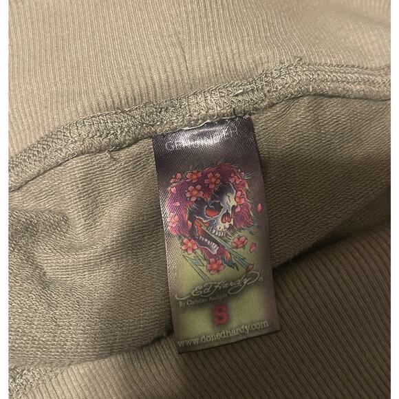 Vtg Y2K Ed Hardy Women's S Green Tattoo Logo Panther Drawstring Sweatpants EUC - Picture 3 of 4